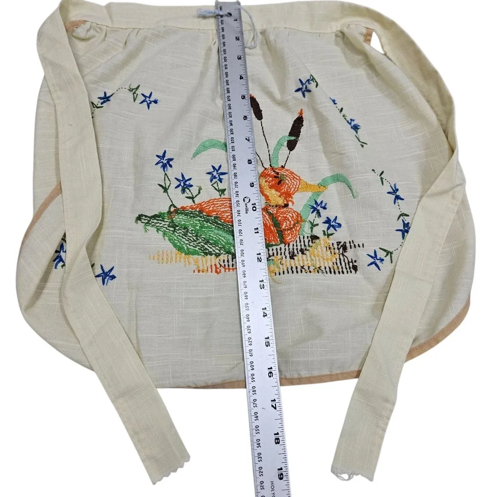 Vintage 80s Duck Embroidered Half Apron‎ Cottagecore Floral Kitchen Tie  Cabin
